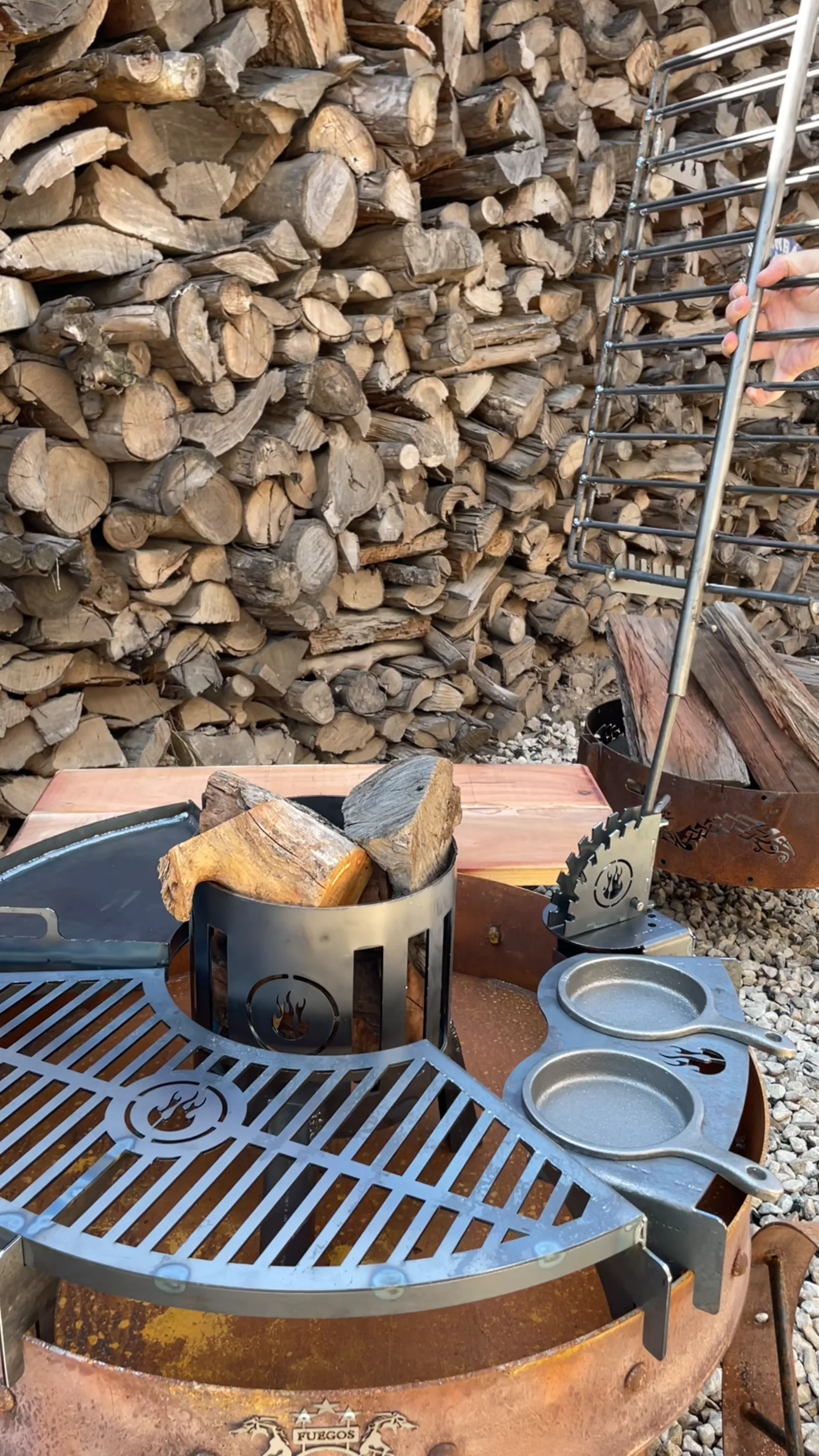 Wood and embers burning in a Fuegos JL brazier